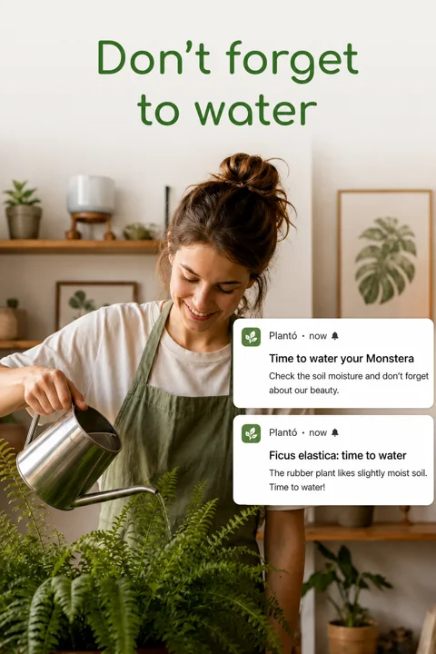 Watering reminders arriving as notifications.